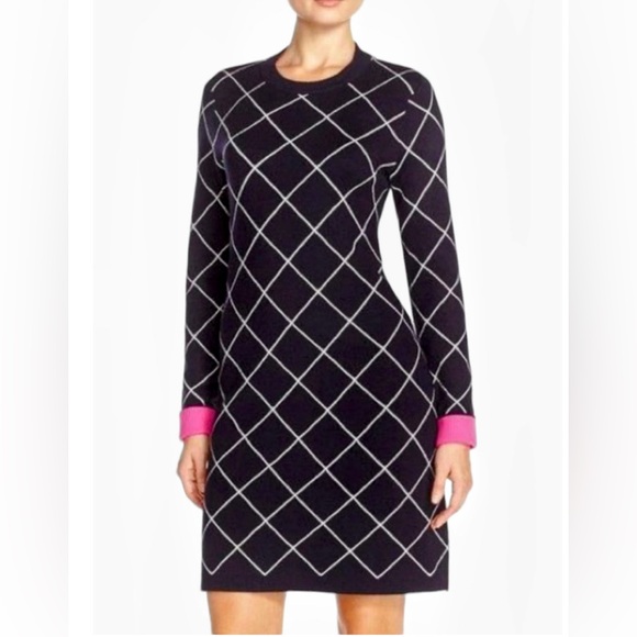 EUC Eliza J Geometric reversible sweater Dress |black & White(Hot pink)|size XS - Picture 1 of 15
